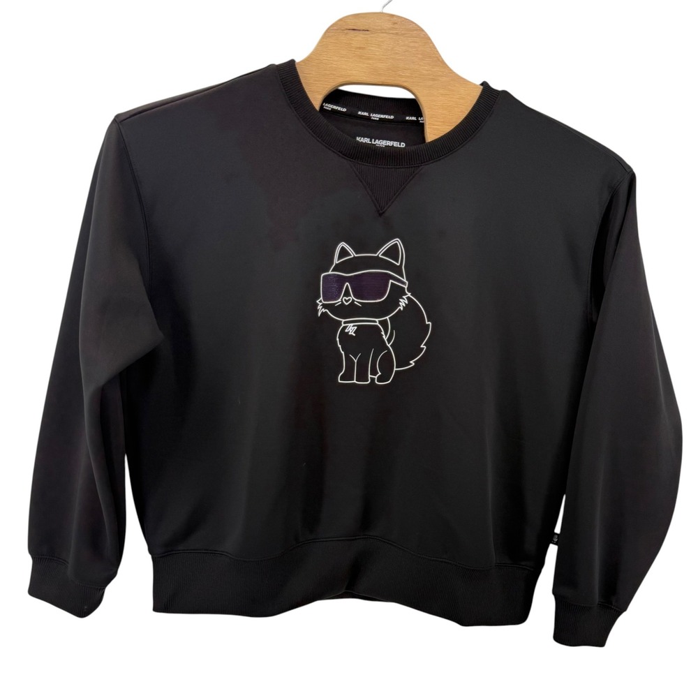 Karl Lagerfeld Paris Mens Black Choupette Graphic Scuba Sweatshirt Size Large